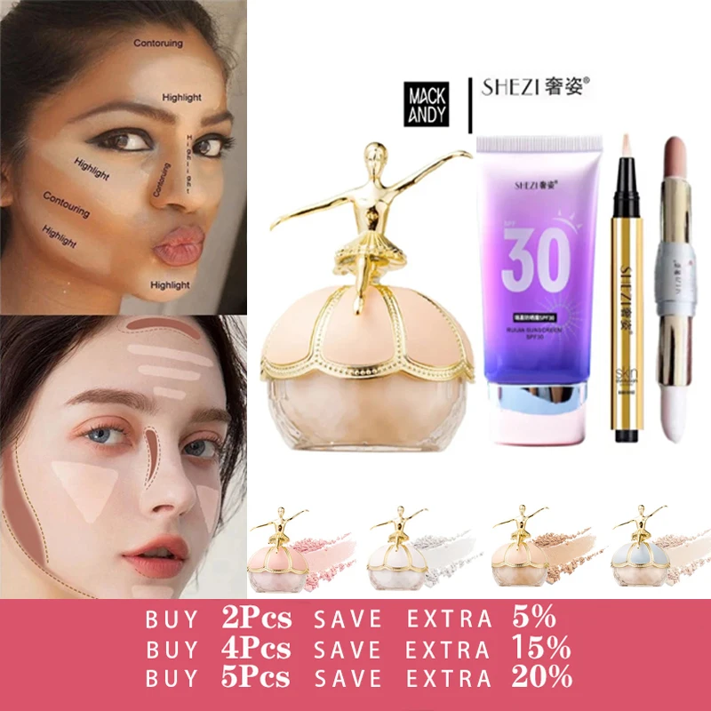 MACK ANDY Loose Setting Powder Shezi SPF30 Sunscreen Concealer Highlighter Whitening Waterproof Face Base Makeup Set Cosmetics