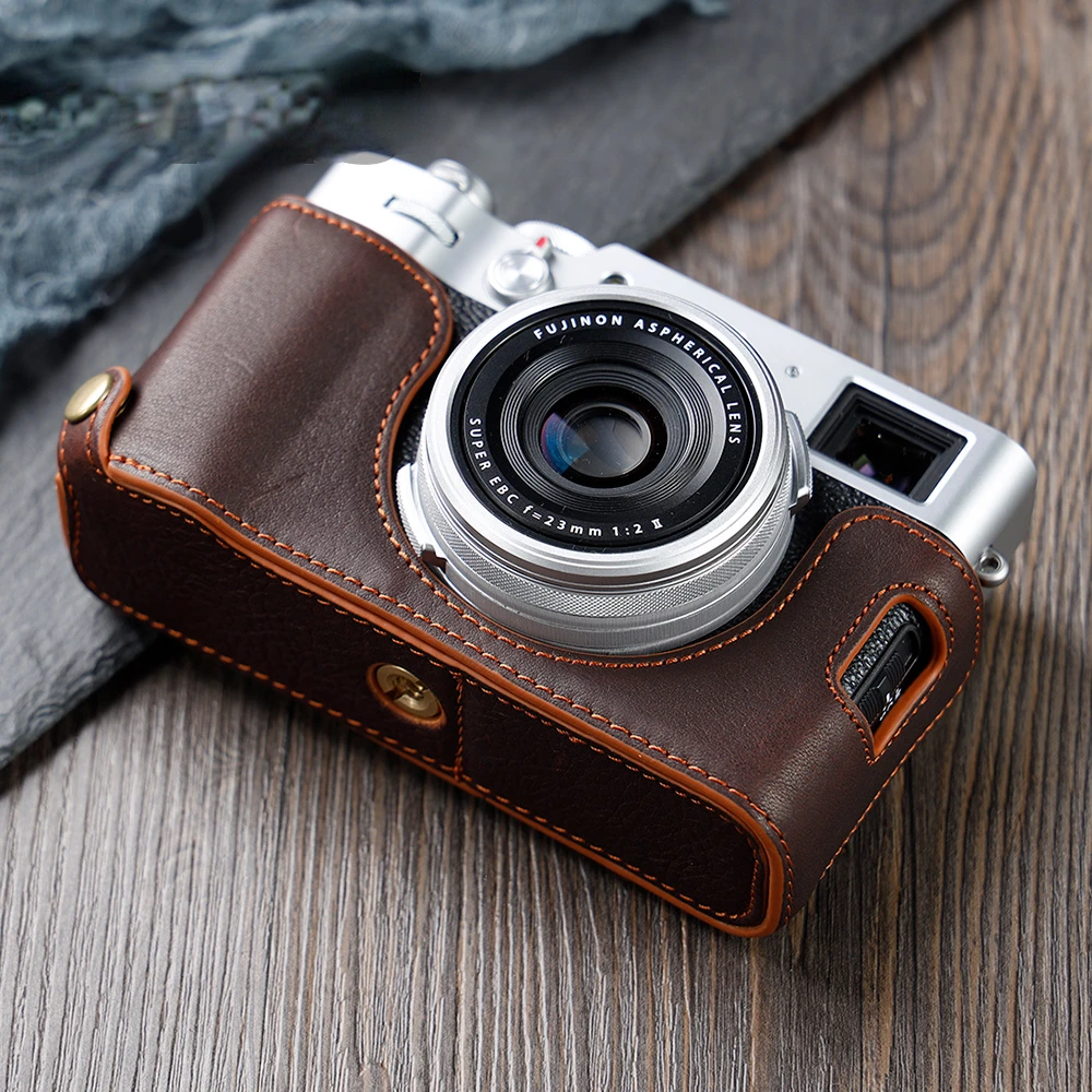 

For Fujifilm X100V X100F Camera Bodysuit Genuine Leather Camera Case Handle Half Bag