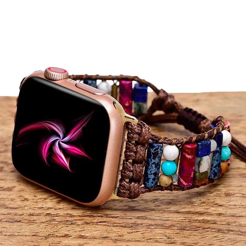 

Ремешок Boho для Apple Watch Band 42 мм 45 мм 44 мм 38 40 41 мм, браслет из натуральных камней для мужчин и женщин, модный браслет для iWatch Ultra 49 мм