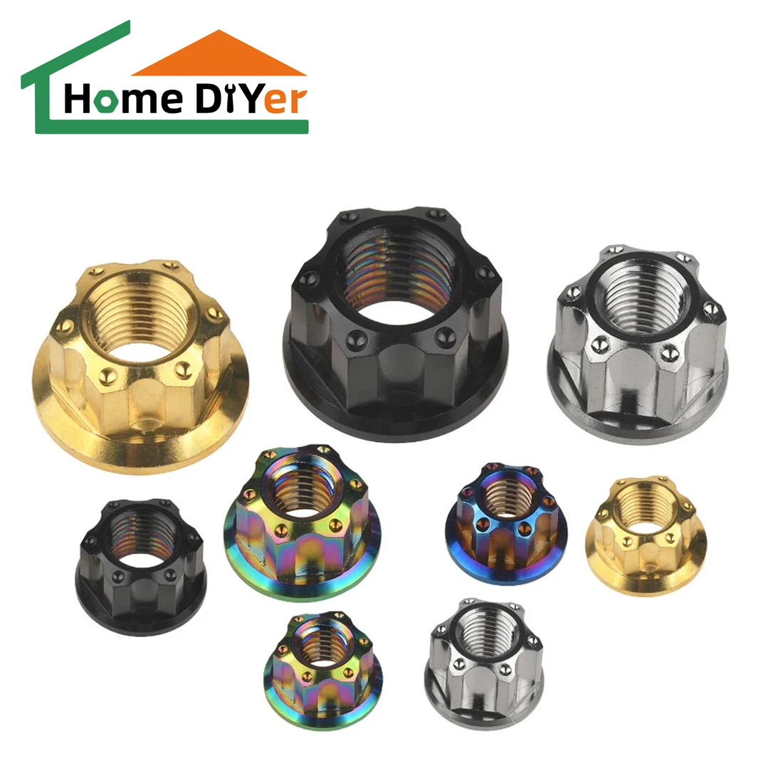 

Titanium Nut M5 M6 M8 M10 M12 M14 1PCS Fancy Hex Hexagon Flange Nuts for Bike Motorcycle Rear Axle Titanium Fasteners