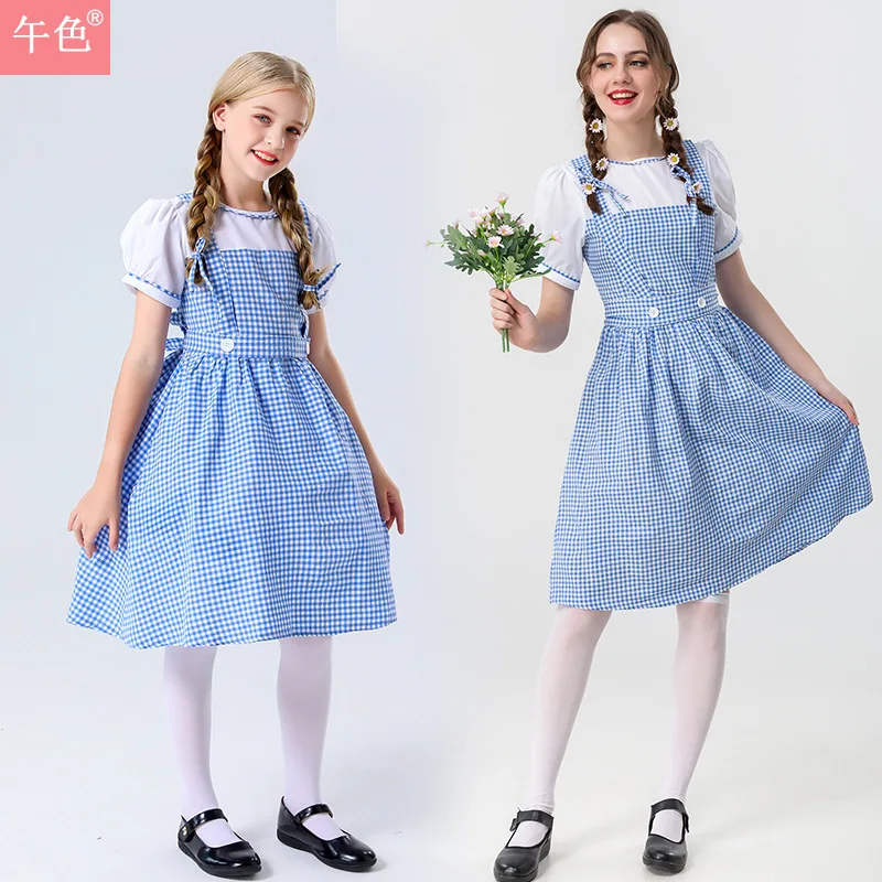 Mittelalterliches Dorothy-Kostüm aus „Der Zauberer von Oz“, Dienstmädchen-Kostüm für Mädchen, Ländliches Charakterkostüm für Fotoshootings, Halloween-Partykleider