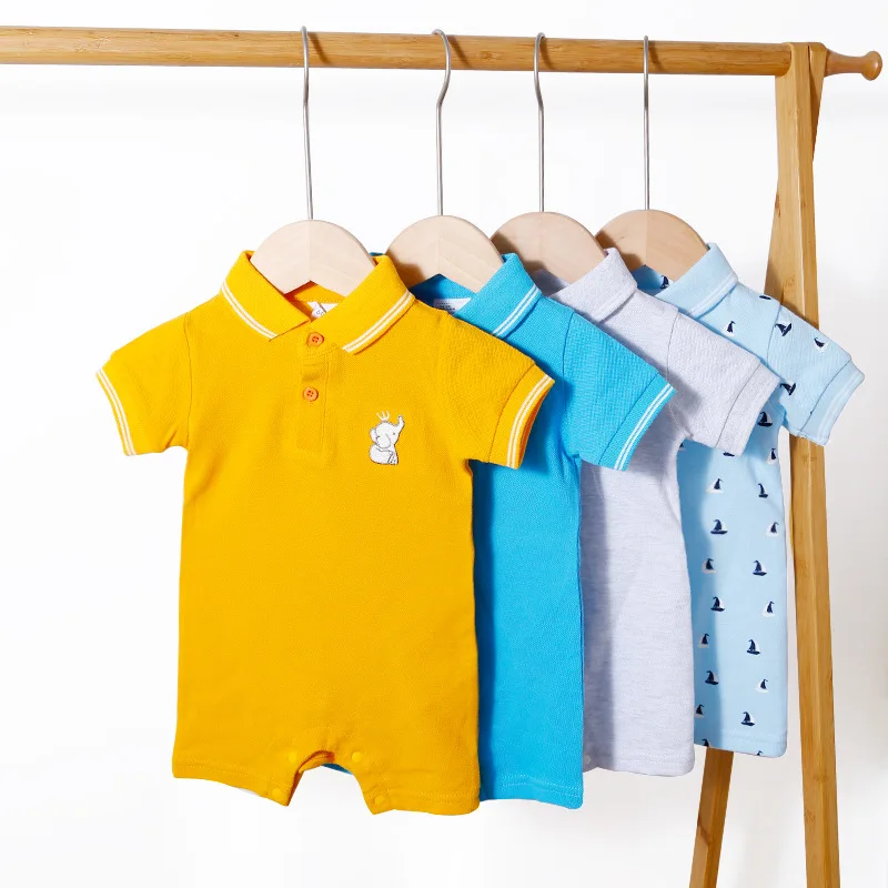 Spring/Summer Baby Short sleeved Polo Collar Flat Feet Jumpsuit Solid Color Baby Cotton Child Accessories