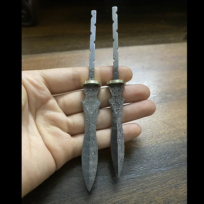 Dropship 1PCS Damascus Steel Puerh Tea Knife Billets DIY Fixed Blade Knife Material Handmade Hand Tool Parts