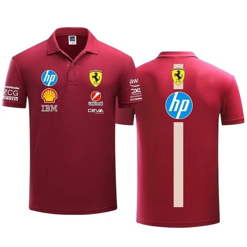 2025 فيراري F1 RacingTeam موحدة قميص بولو بأكمام قصيرة متعدد الاستخدامات للرجال في الصيف لفيراري SP1 812 F40 F12TDF SF90 روما