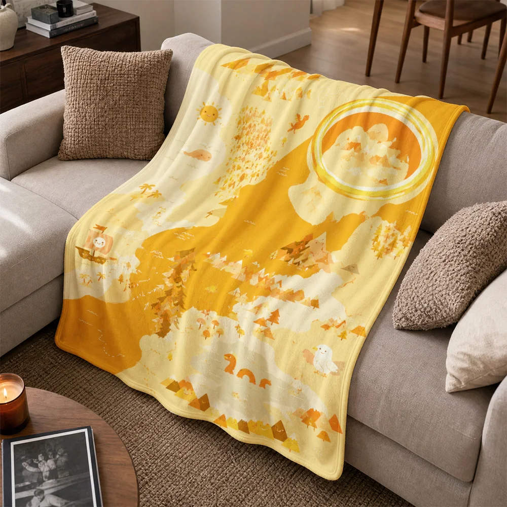 Super Soft Yellow Throw Blanket Couch Decor Fall Autumn Landscape Print Cozy Fleece Sofa Cover for Living Room Gift Idea Warm Fl