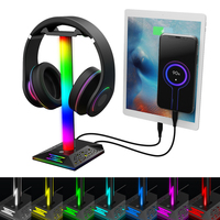 HS-01 RGB Gaming Headphone Stand Bracket Built-In 3.5mm Audio Output Port 10 Lighting Modes Headset Support Stand for Table