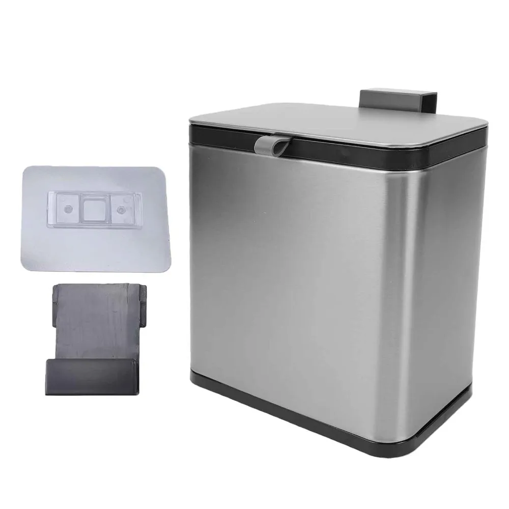 With Lid Stainless Steel Trash Can Silver 3 Liter Kitchen Compost Bin Hanging Design Under Sink Trash Can Under Sink Storage