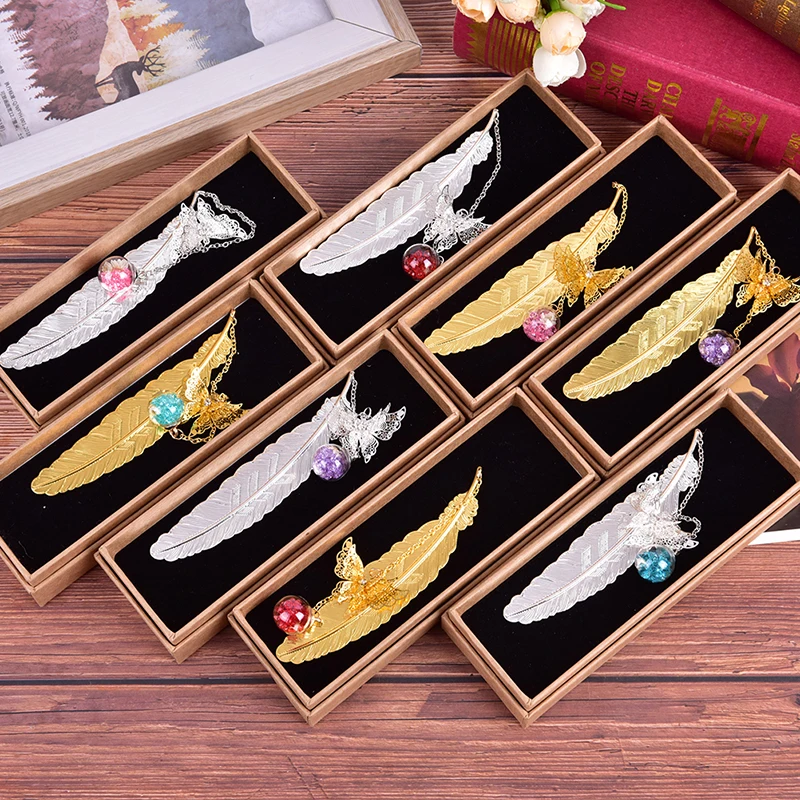 Metal Feather Bookmarks Classical Chinese Style Creative Book Reading Art Gift
