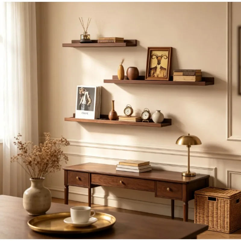 Widen Wooden Wall Shelf with Sturdy Bracket, Space-Saving Storage Organizer for Closet Living Room, Floating Display Rack