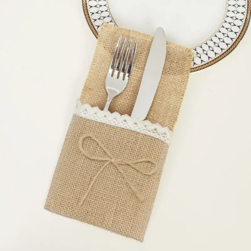 10 Items Pocket Tablecloths for Cutlery in Rubber Lace, Knife Bag, Forks, Utensils, Rustic Cutlery Holder Vintage view 6
