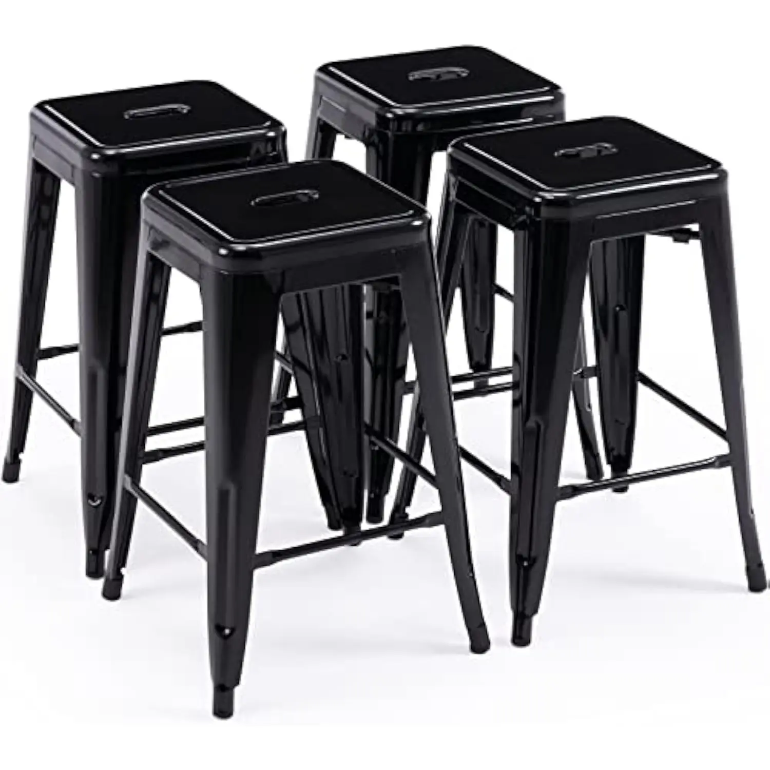 

24 Inch Metal Bar Stools, Backless Counter Height Barstools, Indoor Outdoor Stackable Stools with Square Seat, Set of 4 (Black