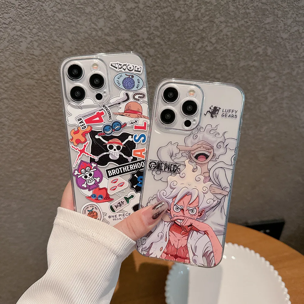 Fashion Japan Anime One Piece Nika Luffy Transparent Phone Case For iPhone 17 16 15 14 13 12 11 Pro Max Cases Soft TPU Cover