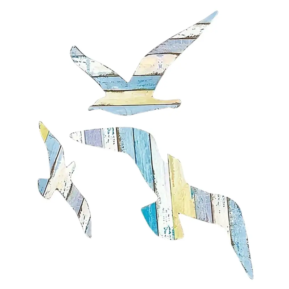 

3 pcs Wood Seagull Wall Decor Handmade Mediterranean Craft Vintage Nautical Ornament Balcony Coastal Bird Sculpture
