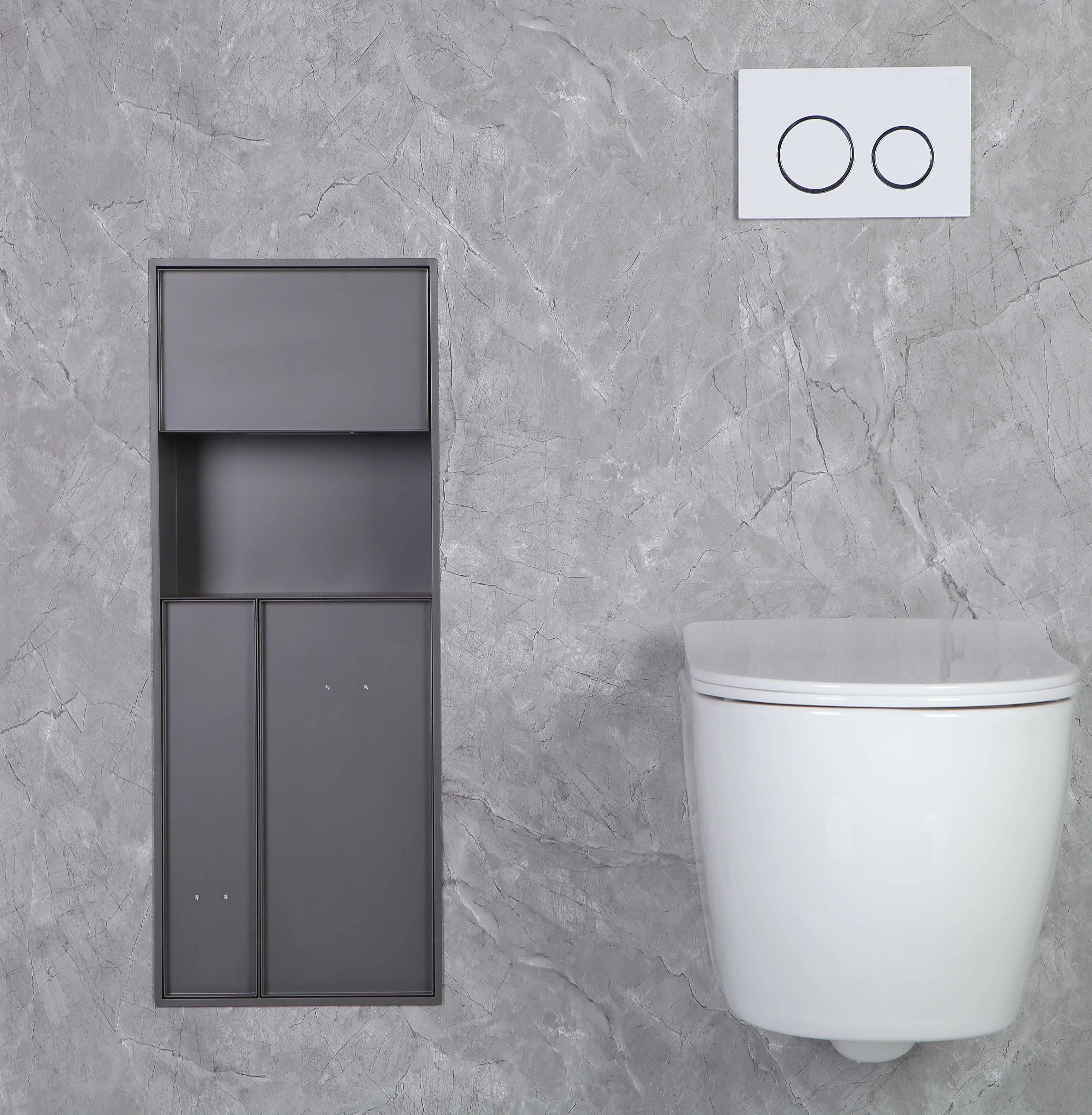 Tileable Hidden Stainless Steel Bathroom Accessory Set Multi-Functional Toilet Brush Trash Can Hidden Niche Tissue Box for Hotel