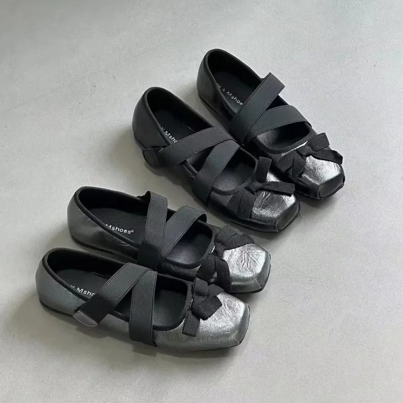 

Wear It Outside Неглубокая женская обувь Модные женские туфли на плоской подошве с узлом-бабочкой Весна и осень Офисные туфли Мэри Джейн с квадратным носком Новинка