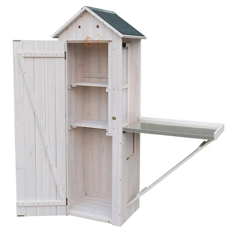 Outdoor Wood Garden Storage Shed with Folding Table Patio Furniture,sheds & Storage Wood and Steel Chinese Fir Wood All-season