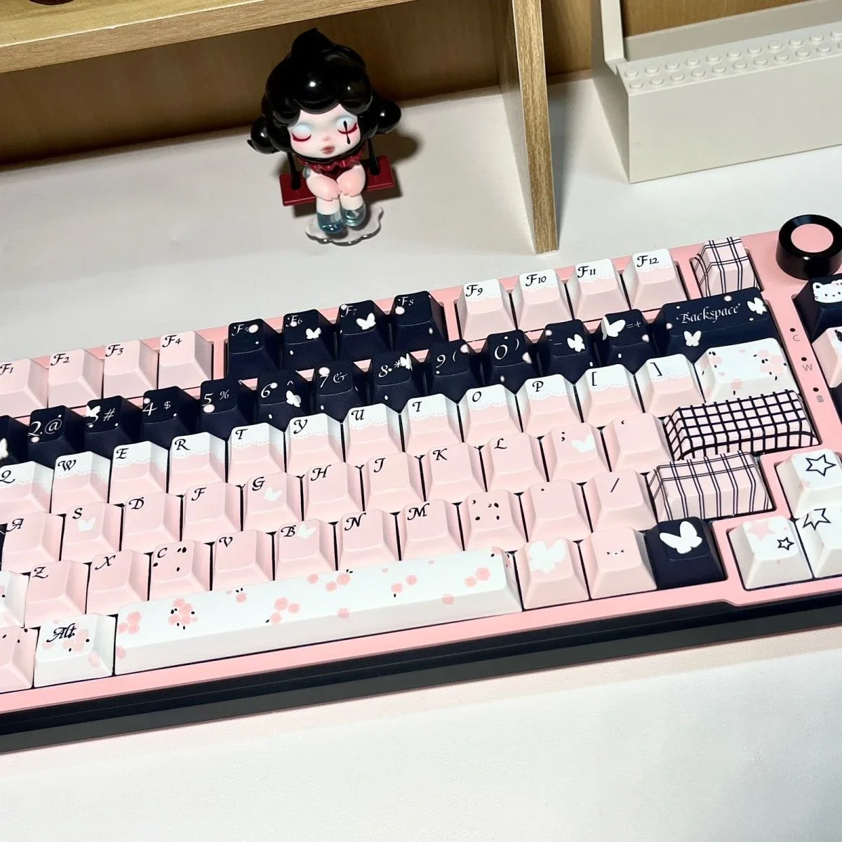 Dream Garden Theme Keycap Full Five-sided Heat Sublimation PBT Pink Keycaps Cherry Profile Butterfly Heart Element Cute Key Cap