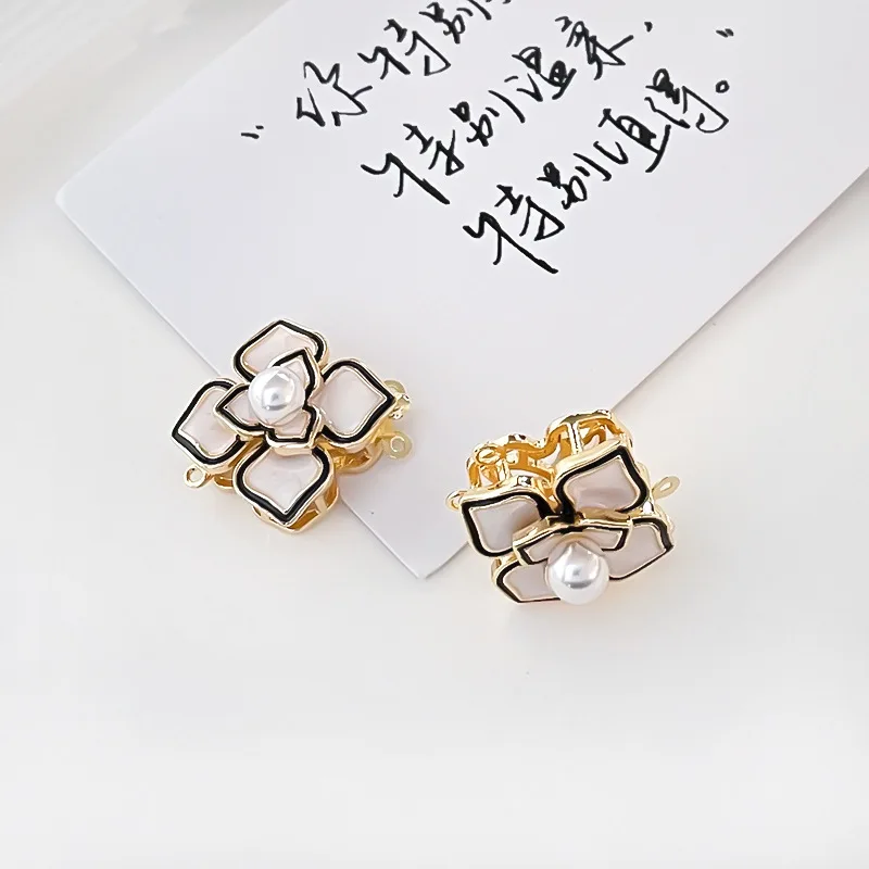 1 Piece Oil Drop Four-leaf Flower Pearl Connection Buckle DIY Bracelet Necklace Accessories Jewelry Making Materials Wholesale