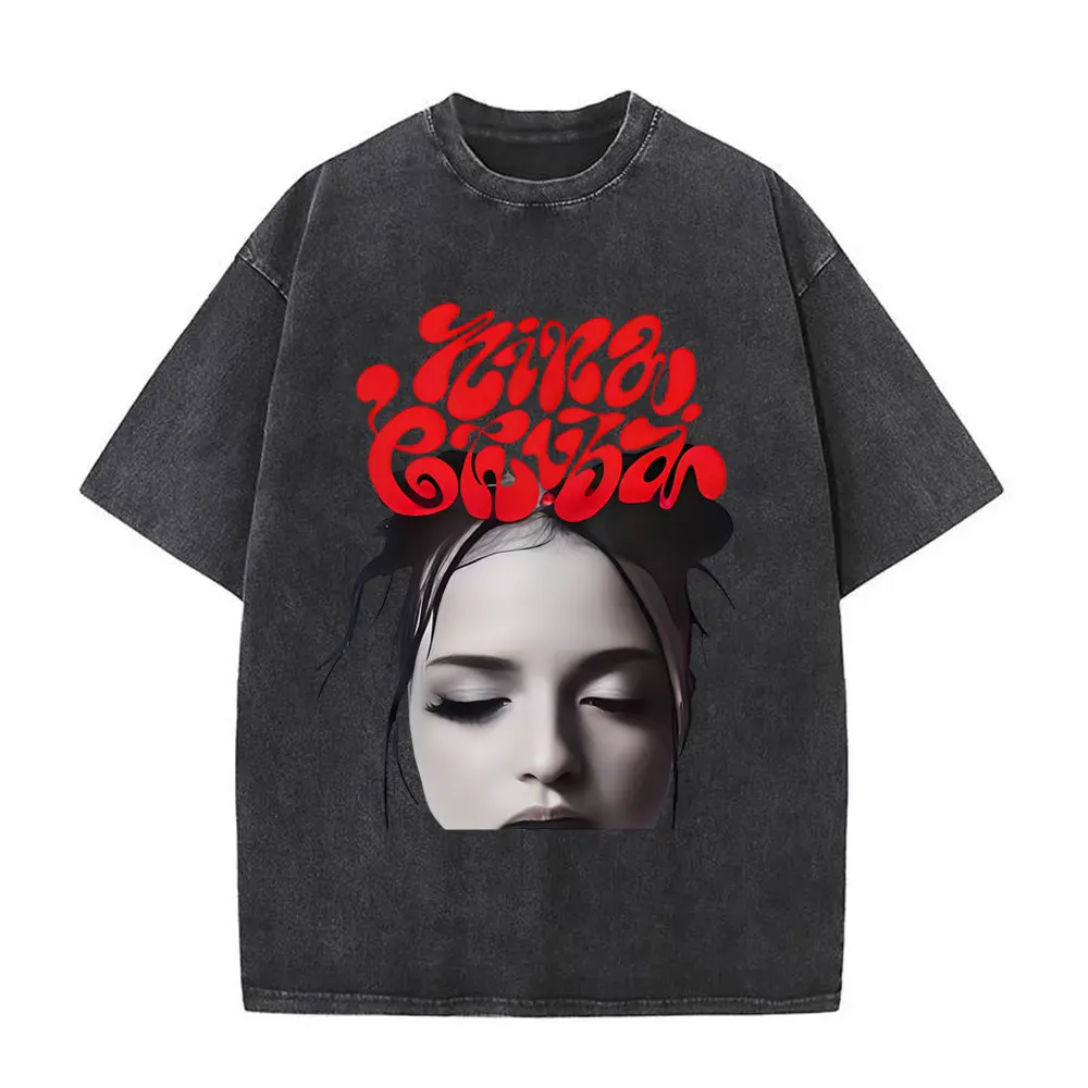 

Washed Vintage Rapper Nina Chuba Face Graphic T-shirt Summer Men Women Clothing Hip Hop Fashion Oversized Short Sleeve T-shirts