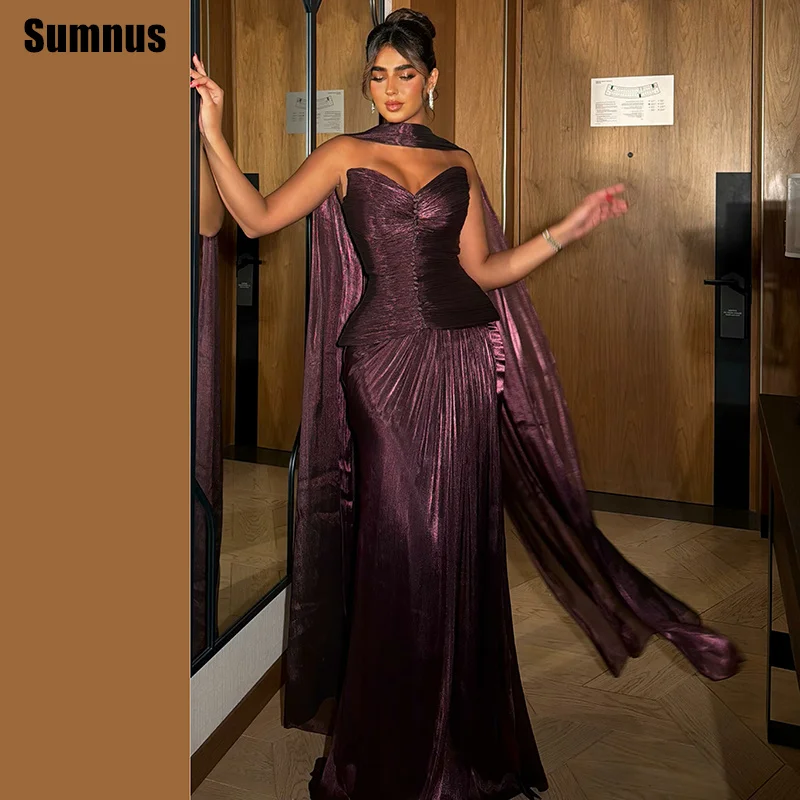 Sumnus Elegante Meerjungfrau-Abschlussballkleider, herzförmige Falten, ärmellos, drapiert, Maxi-Abendkleider, Schal-Partykleid فساتين, individuell gestaltet