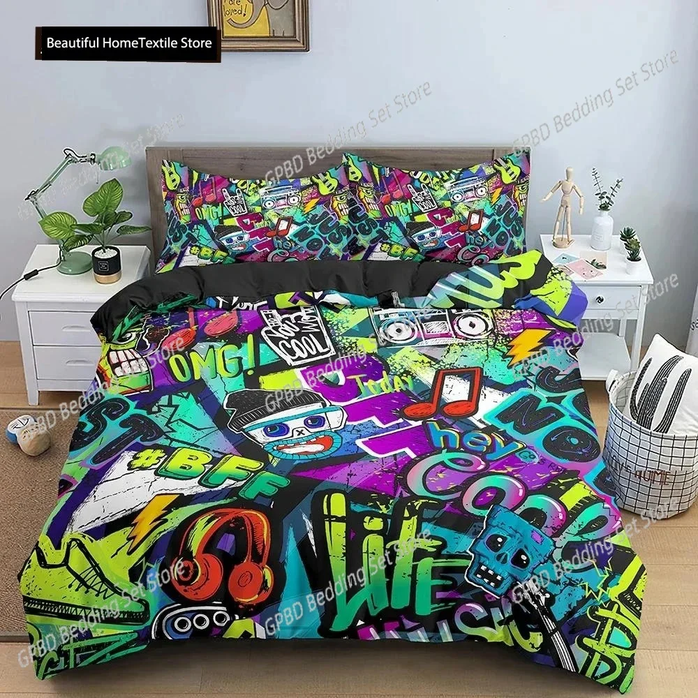

Graffiti Bedding Set Graphic Comfortable Duvet Quilt Cover Pillowcase Bedding Set Children Bedroom Decoration Home Textile