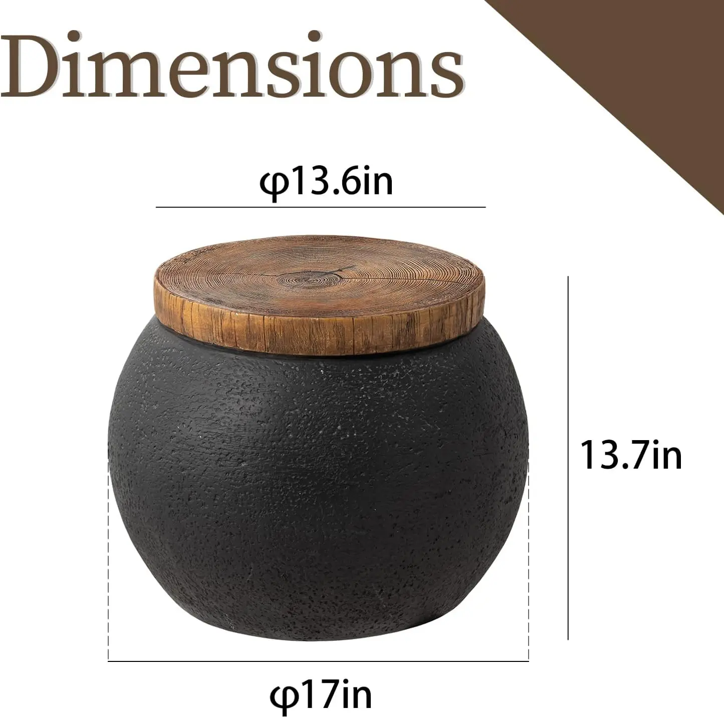Outdoor Patio, Livingroom, Bedroom, Garden Side Table - Concrete, Black, Faux-Wood Top, Cosy