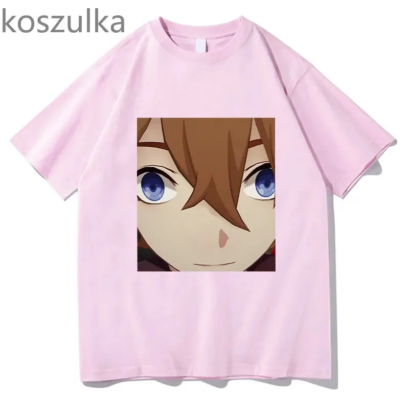 111 www أنيمي Tartaglia الوجه الميمات تي شيرت للجنسين موضة قصيرة الأكمام Genshin تأثير لعبة تشايلد الشفاه دغة تي شيرت س الرقبة القمم