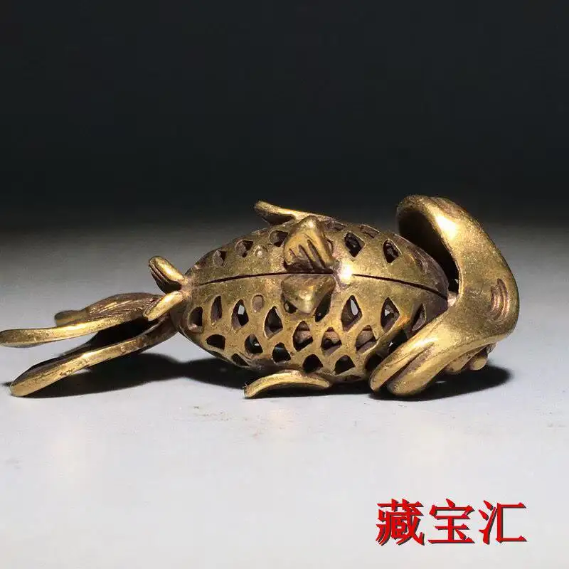 Pure Brass Koi Fish Keychain Hollow Carving Goldfish Year After Year Abundance Old Collection