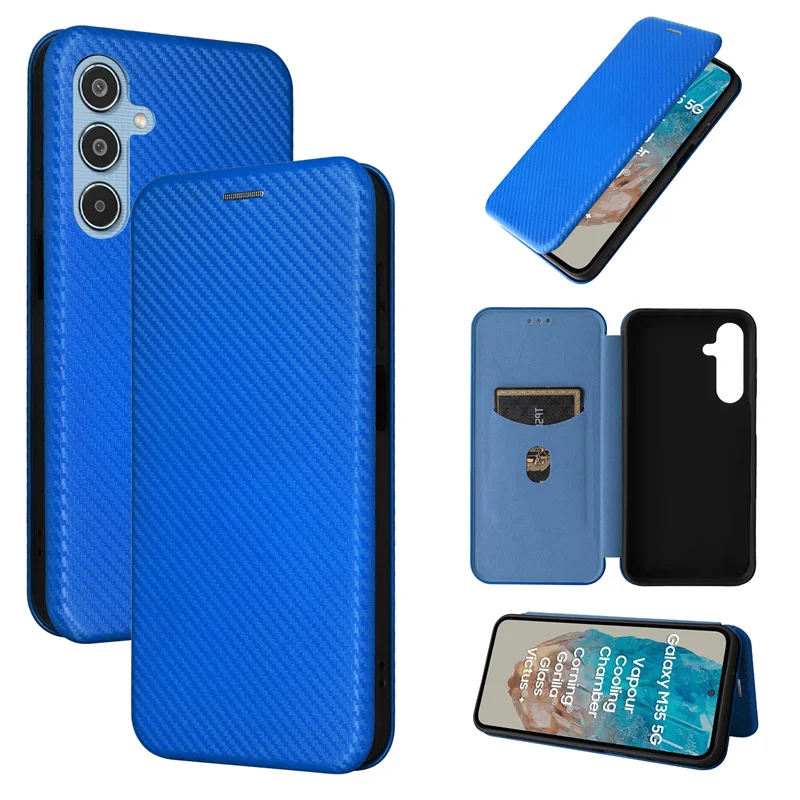 

For Samsung Galaxy M35 5G Carbon Fiber clamshell purse skin PU case purse for Galaxy M35 5G Magnetic Phone Cover