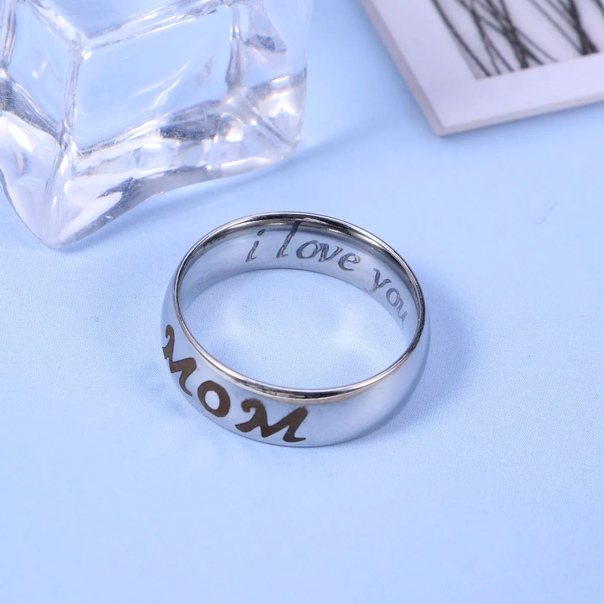 Geschnitzter Buchstabenring aus Titanstahl, US-Größe, Finger, Mutter, Tochter, Bindung, starkes Muttertagsgeschenk, Schmuckring