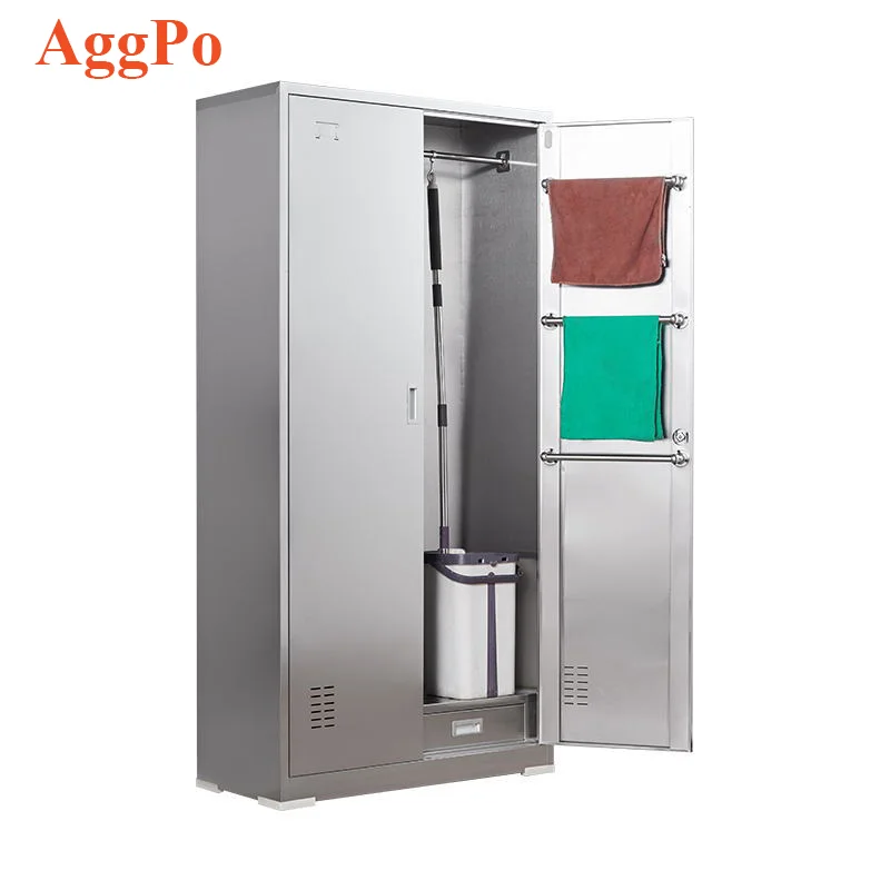 Stainless steel cleaning tool cabinet single double doors mop bucket tools cabinet Sanitary clutter storage