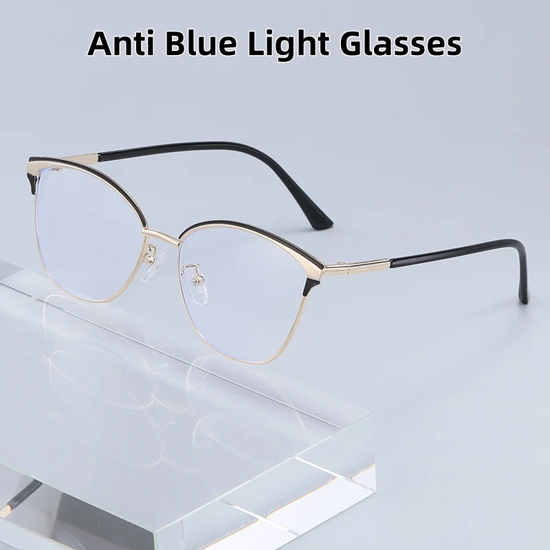 

Women's Large Frame Anti Blue Light Glasses Ultra Light Cat Eye Metal Frame Outdoor Street Photography with Versatile Glasses