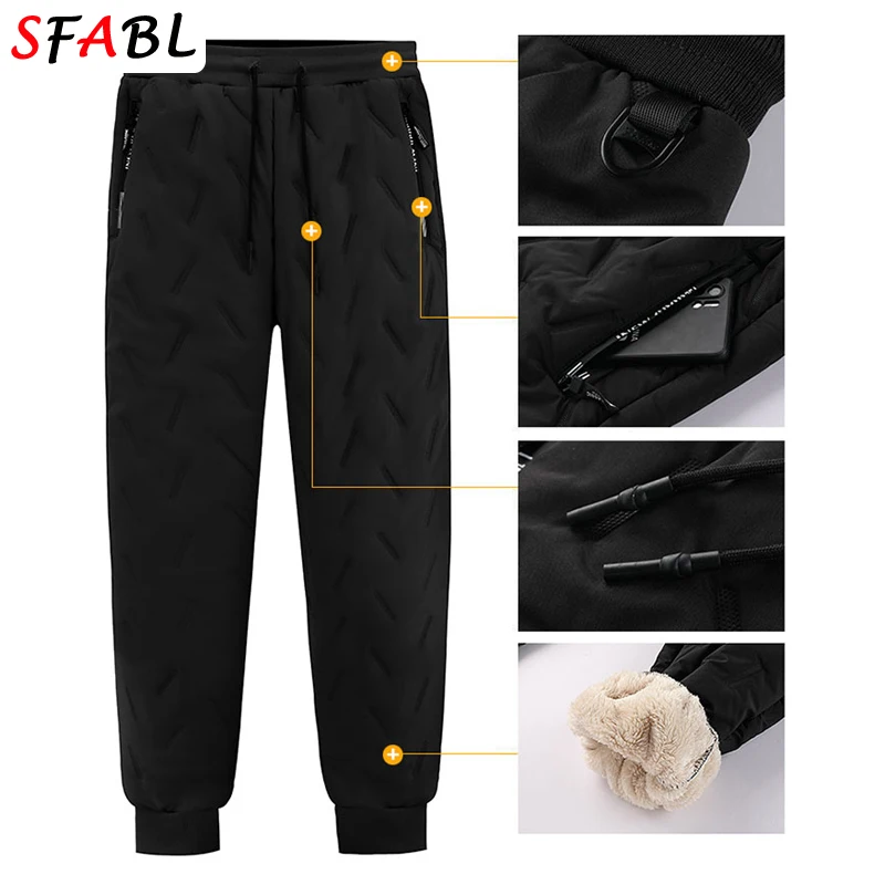 Winter Thicken Fleece Trousers Men Winter Pants for Men Sweatpants Windproof Waterproof Thermal Warm Joggers Pants Man M-XXXL