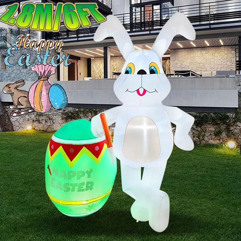 

1.8M/6FT Happy Easter Inflatable Toys Rabbit with Easter Egg Decorations Built-in LED Light Model Outdoor Decor Garden Ornaments