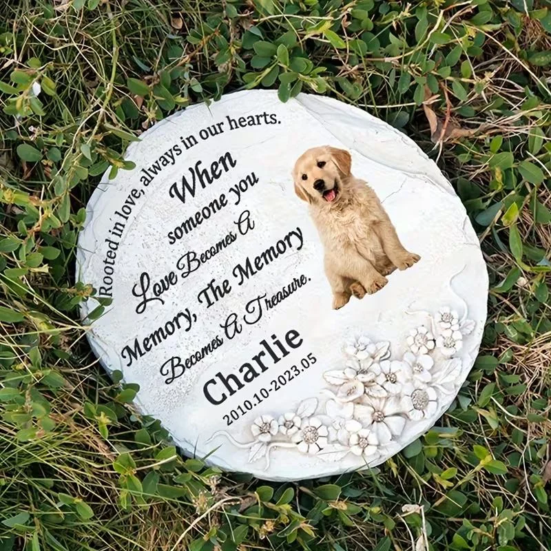 Pet Memorial Plaque Resin Hand-Painted Photo Engraving Floral Design Including Name Birth Death Years Commemorative WordsPet nam