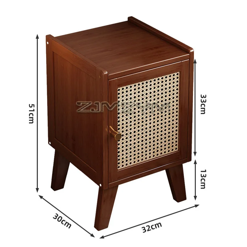 

Bamboo Rattan Nightstand Single Door Closed Storage Bedside Cabinet Elevated Leg End Table for Bedroom Small Space