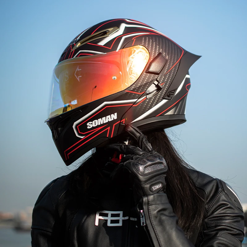 

Men Women Flip Up Motorcycle Helmets DOT Approved Vintage Dual Visor Full Face Helmet Double Lens Modular Riding Helm Scooter