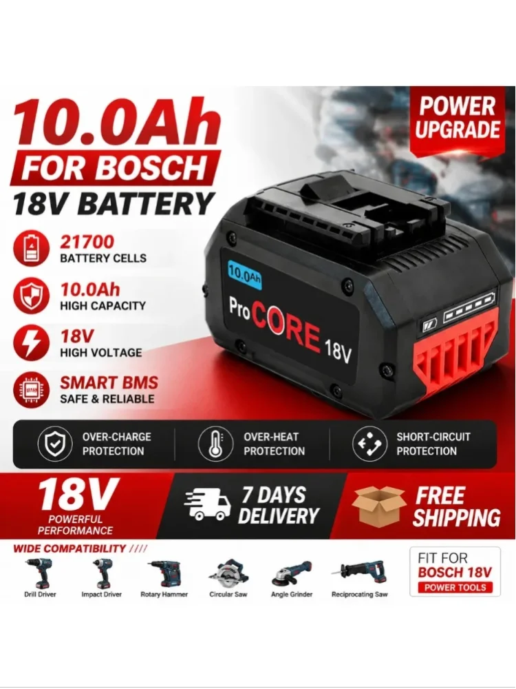 Für Bosch Professional ProCORE Serie 18V Elektrowerkzeug-Akku 21700 Zellen 10Ah Hochleistungs-Ersatzakku BAT609 BAT618 GBA18V8