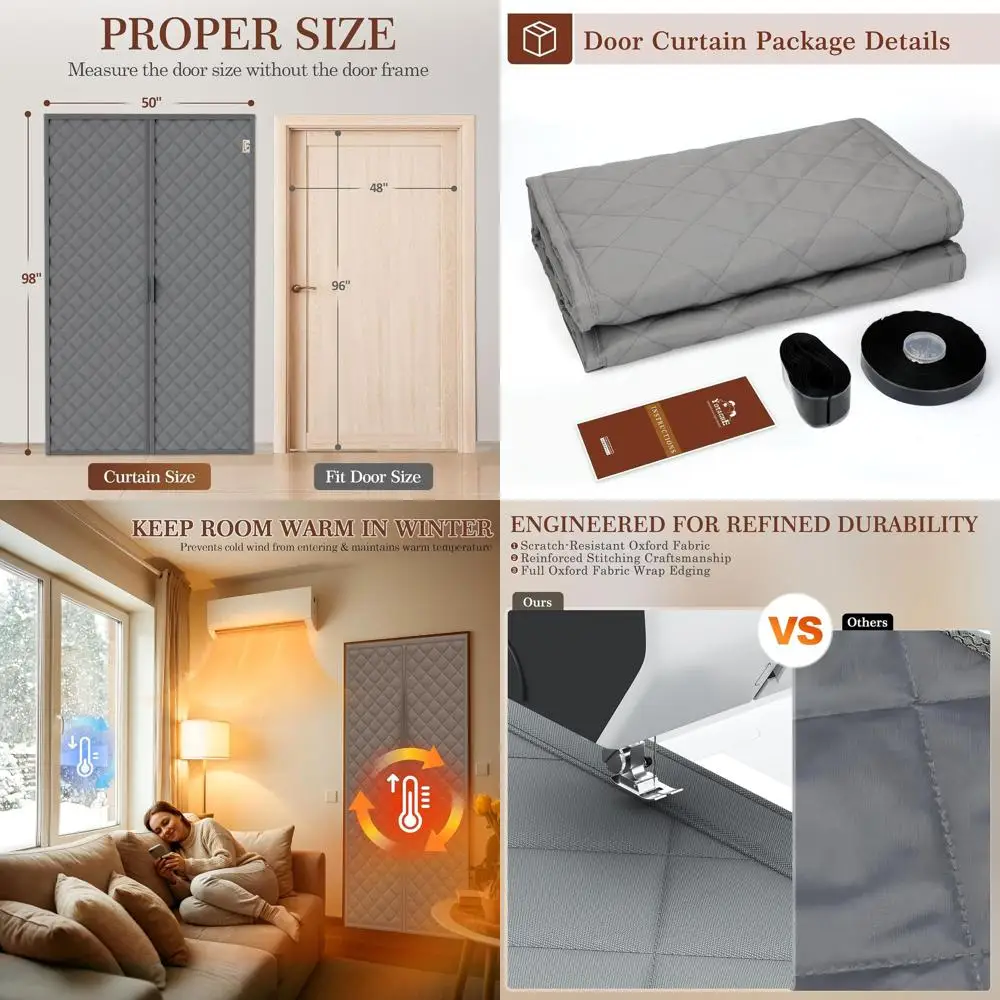 

Thermally Insulated Magnetic Door Curtain, 50 x 98, Weatherproof, Blocks Cold Drafts, Gray