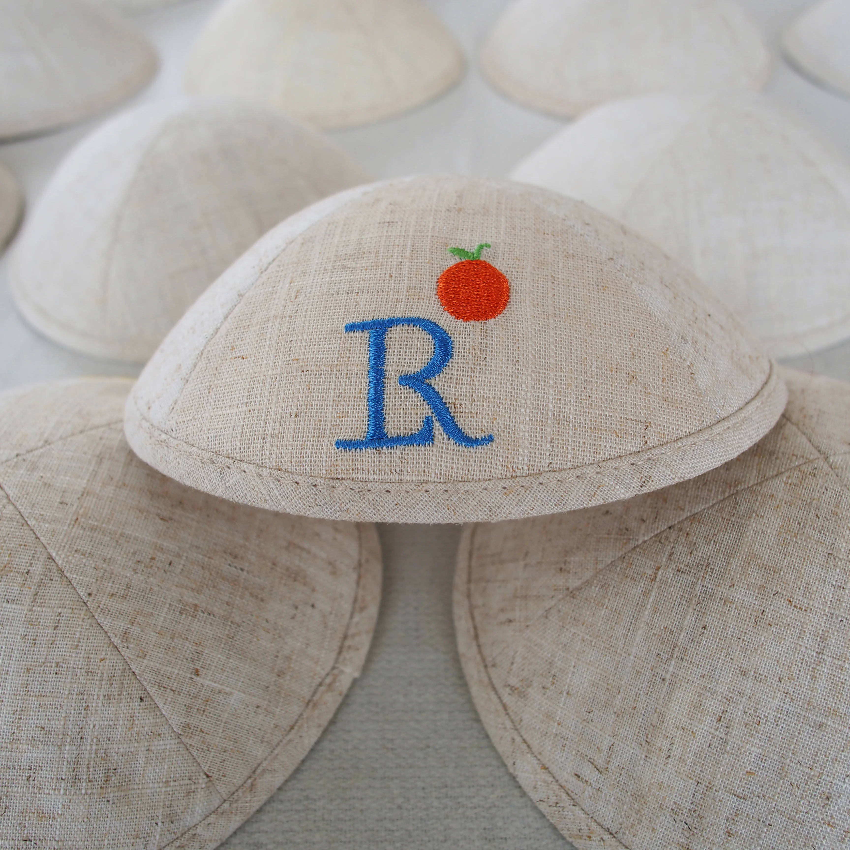 

Custom embroidery linen kippah Jewish Ahava customize kippot for wedding bat mitzvah judaica gift yarmulke