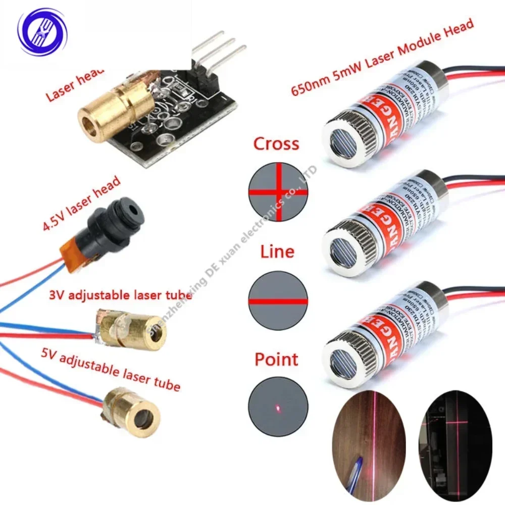 1pcs 650nm 5mW Red Point/Line/Cross Laser Module Head Glass Lens Focusable Focus Adjustable Laser Diode Head Industrial Class