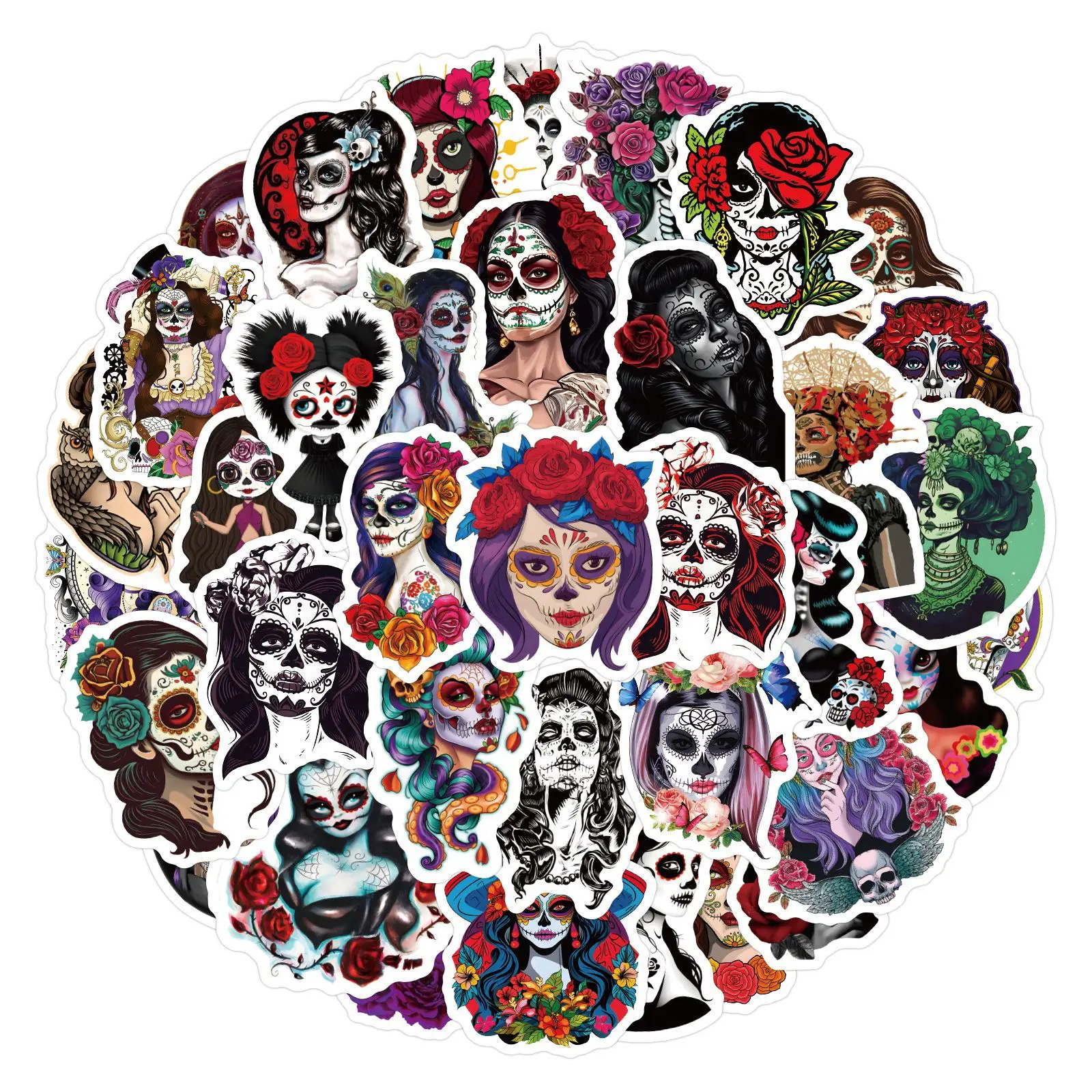 60pcs Cartoon Day of The Dead Graffiti Stickers for Decorative Scrapbooking Stationery Handbook Luggage Water Cup Sticker