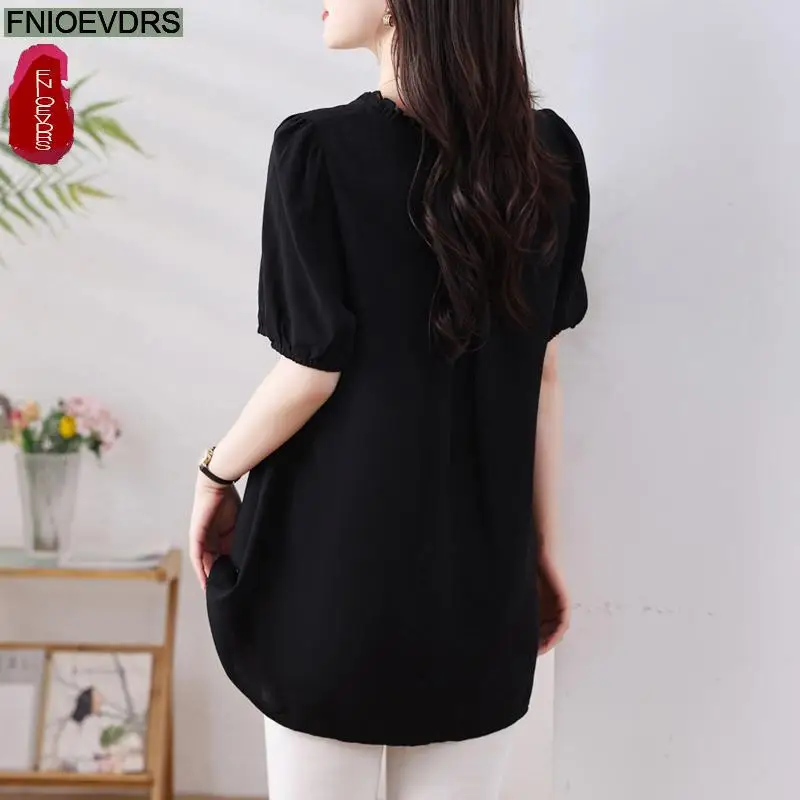 Hot Loose Clothes 2024 Women European Fashion Elegant Black Shirt Ruffles Casual Tunic Belly Peplum Tops And Blouses