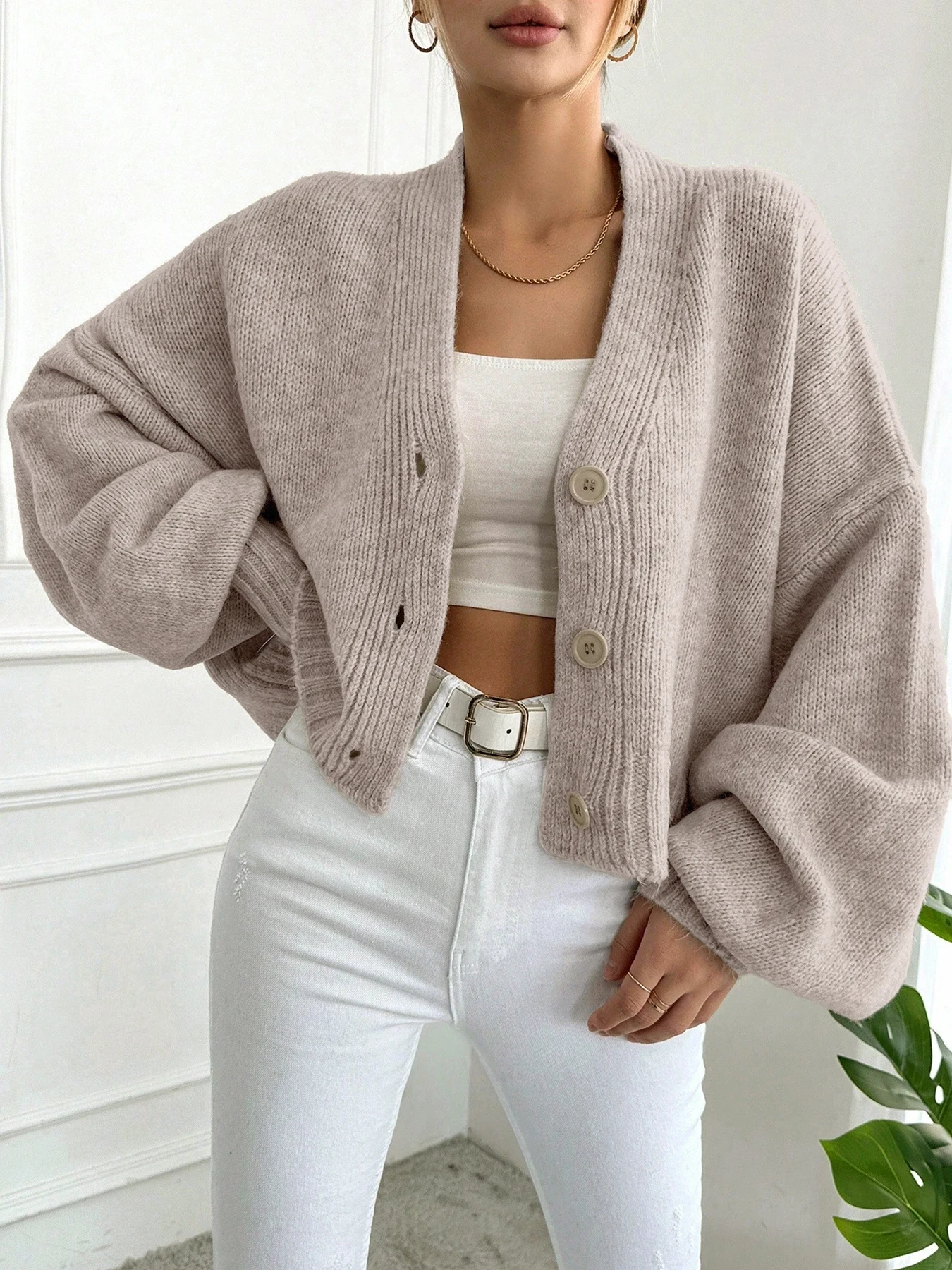 Cardigan tricoté pour femmes, pull ample à manches chauve-souris, épaules tombantes, boutons, mode décontractée pour dames, automne hiver