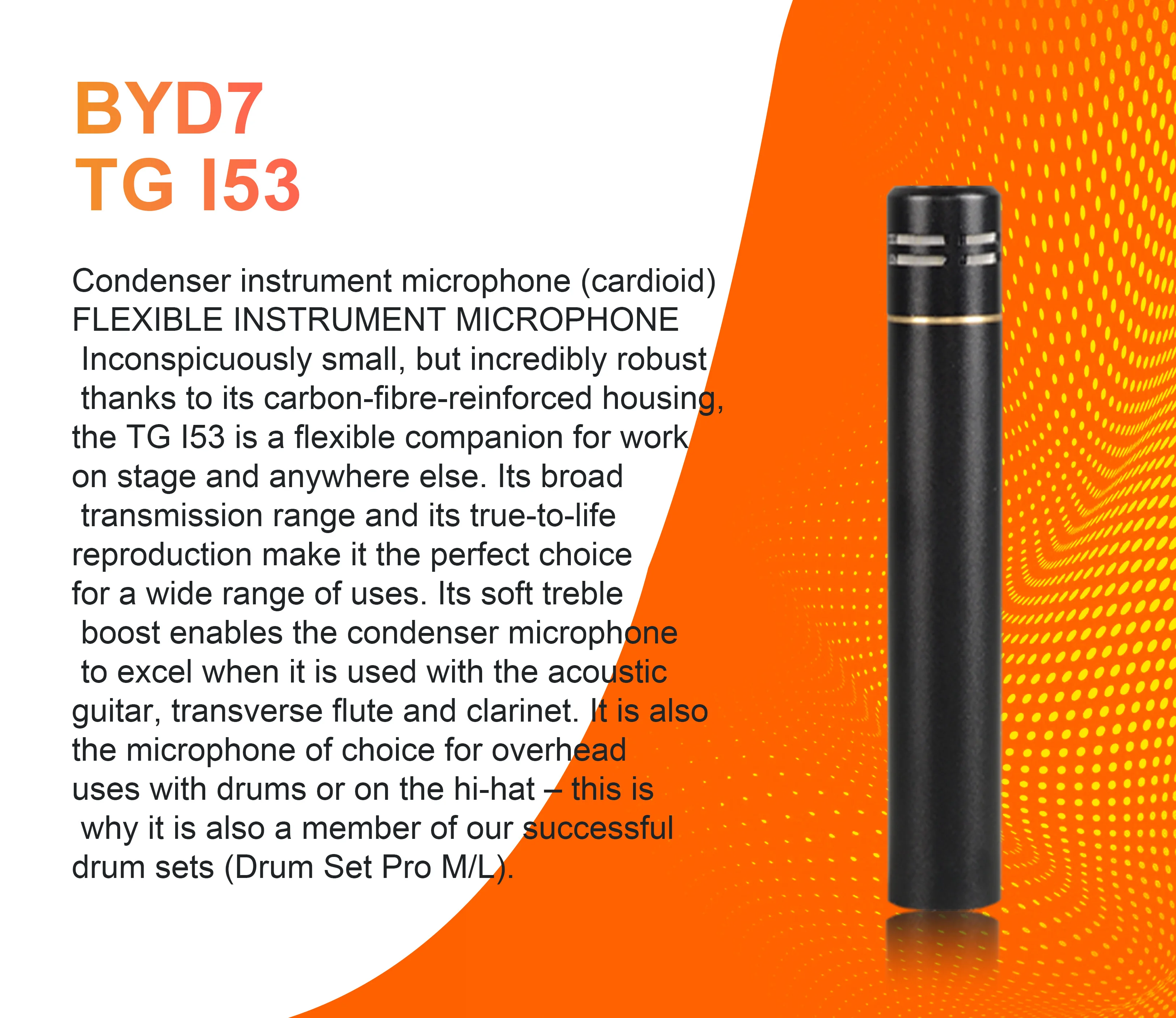 BYD7 TG-I53 D70 D57 D58/톰 스네어 드럼 마이크 (금속) 카디오이드 마이크 드럼 악기 음악 픽업용