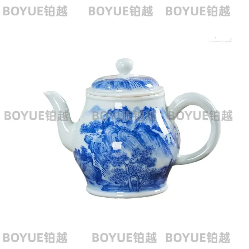 Jingdezhen Handmade Blue and White Porcelain Teapot Antique Landscape Ceramic Kung Fu Tea Set with Filter Ball Hole Small