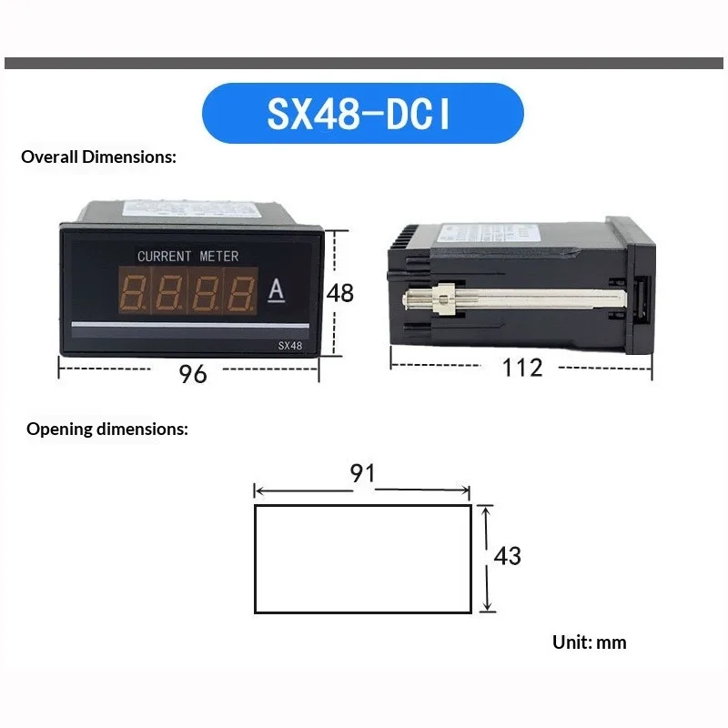 Digital Display DC Ammeter SX48-DCI Display: DC 20mA/200mA/5A/20A/50A/100A/200A/500A