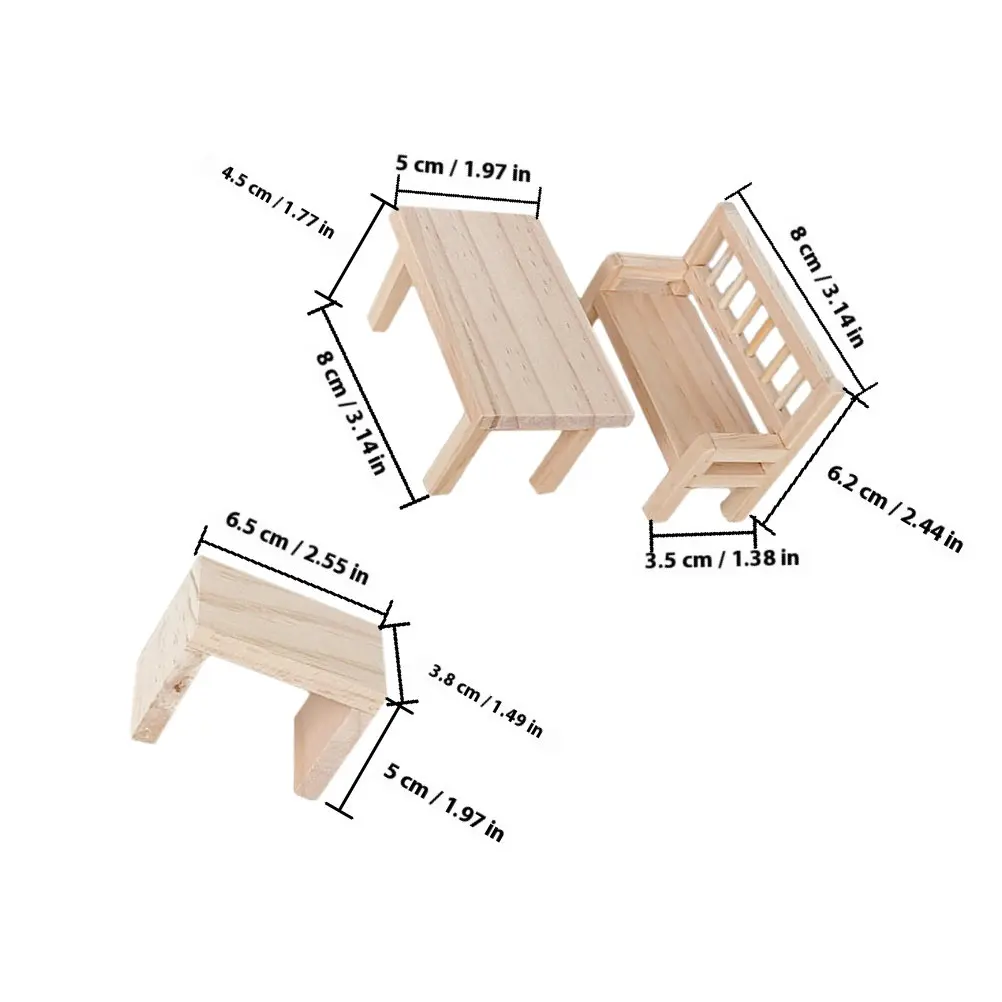 1Set Mini Table Chair Set Wooden Tiny Furniture Miniature Furniture Accessories Living Room Bedroom Decoration view 6