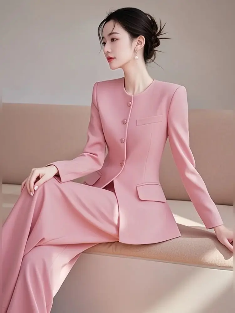 

Insozkdg High end Commuter Professional Suit Two Piece Set Women Outfit Pants Suit Female Autumn Slim Fit Pink Blazer Suit Pants