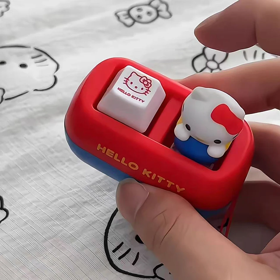 Anime Hello Kitty Voice Button Keyring Kt Cat Keycap Stress Relief Toy Keyboard Button Squishy Desk Decor Birthday Keychain Gift